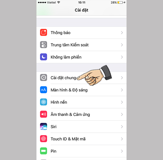 Vào cài đặt chung